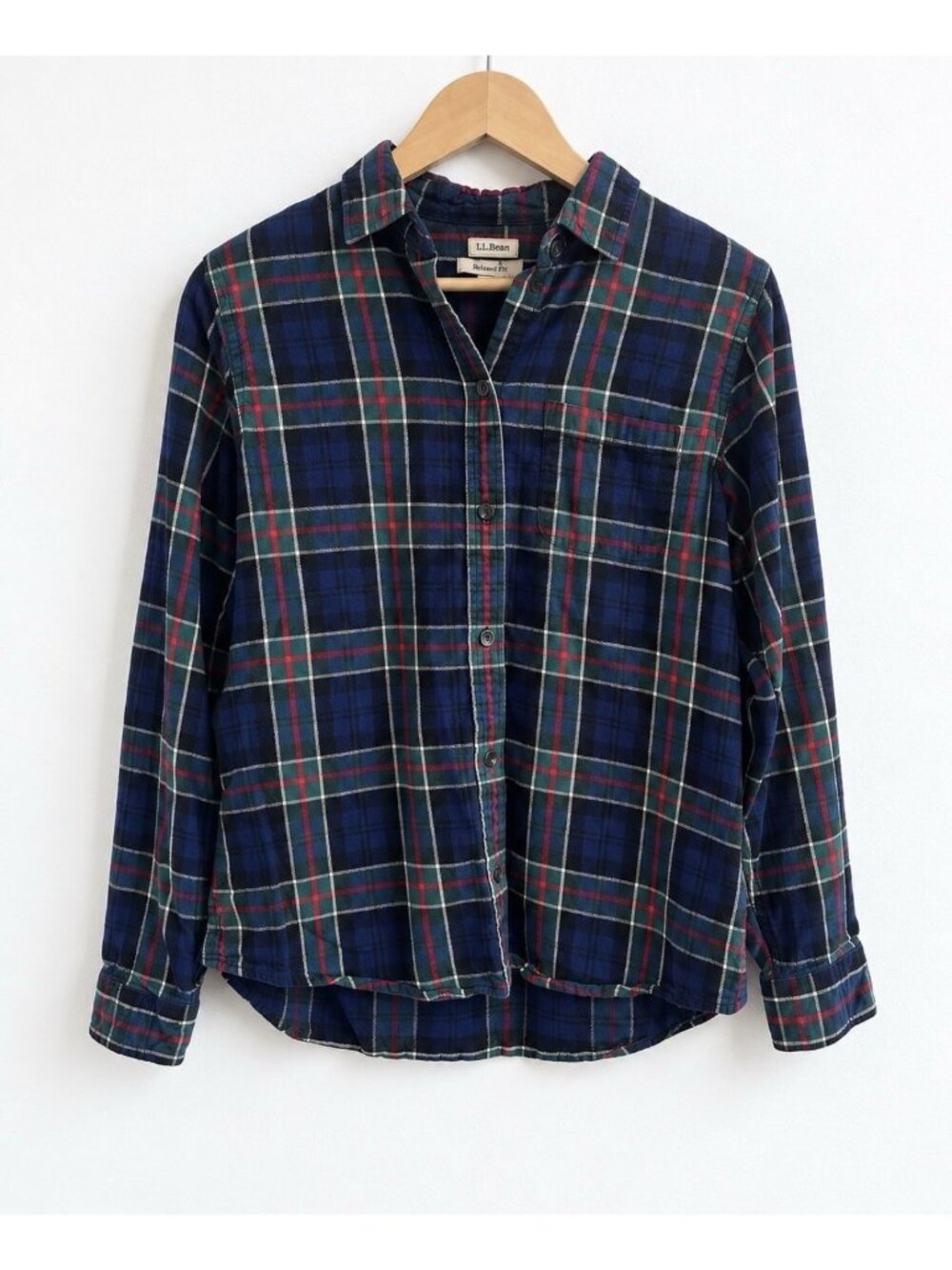 L.L.Bean Women’s Scotch Plaid Flannel Shirt Relaxed Fit Tartan Blue Green S